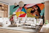 Pop art summer mural above a white sofa and coffee table GD12971