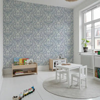 Block Print Damask Floral Wallpaper⁠