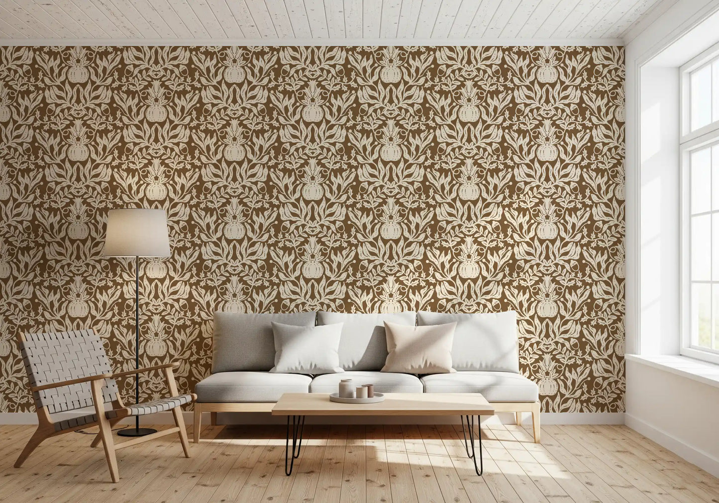 Rustic Autumn Harvest Linocut Wallpaper⁠