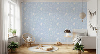 Soft Pastel Blue Woodland Birds Wallpaper⁠