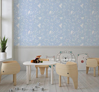 Soft Pastel Blue Woodland Birds Wallpaper⁠