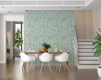 Sage Green Hand-Drawn Floral Line Art Wallpaper⁠