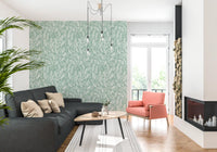 Sage Green Hand-Drawn Floral Line Art Wallpaper⁠