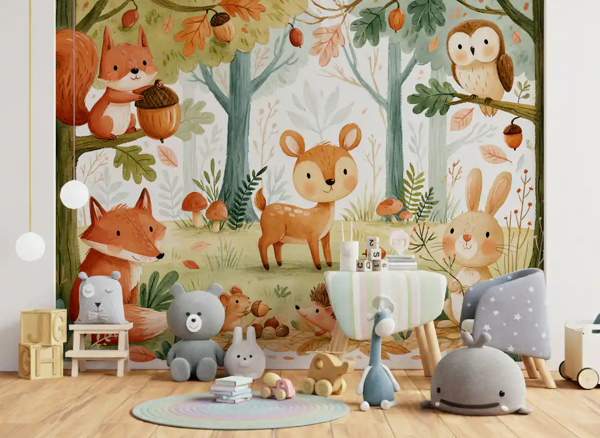 Forest Friends and Autumn Foliage Wall Mural