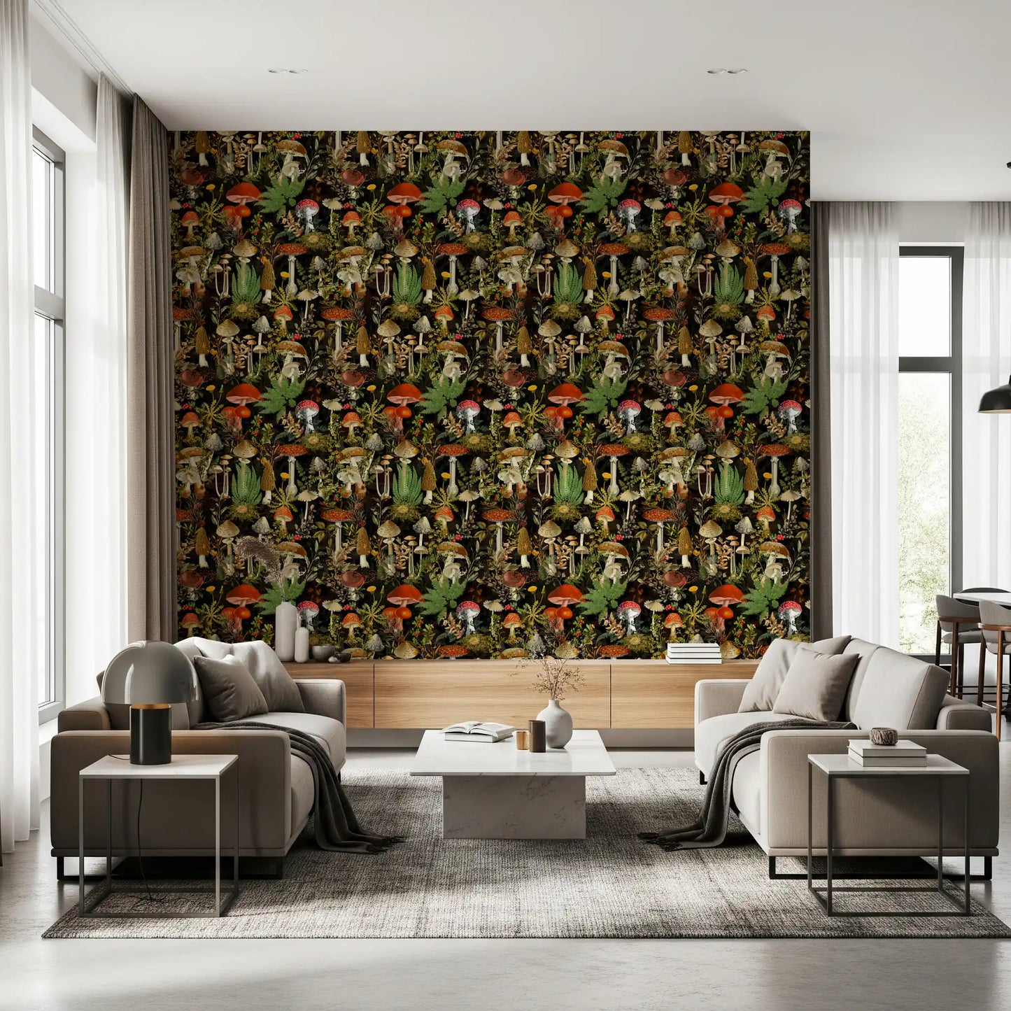 Vintage Woodland Mushroom Harvest Wallpaper⁠