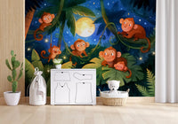 Starlit Jungle Monkey Paradise Wall Mural