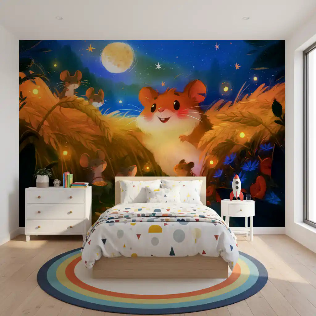 Midnight Hamster Forest Firefly Gathering Wall Mural