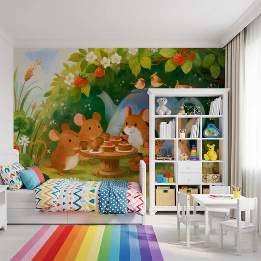 Woodland Mouse Tea Party Illustration Wall Mural