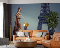Bronze Sculptures and Eiffel Tower Detail Wall Mural