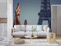 Bronze Sculptures and Eiffel Tower Detail Wall Mural