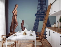 Bronze Sculptures and Eiffel Tower Detail Wall Mural