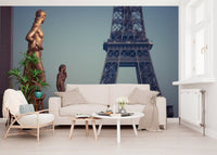 Bronze Sculptures and Eiffel Tower Detail Wall Mural