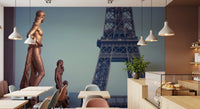 Bronze Sculptures and Eiffel Tower Detail Wall Mural