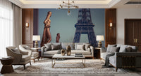 Bronze Sculptures and Eiffel Tower Detail Wall Mural