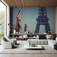 Bronze Sculptures and Eiffel Tower Detail Wall Mural