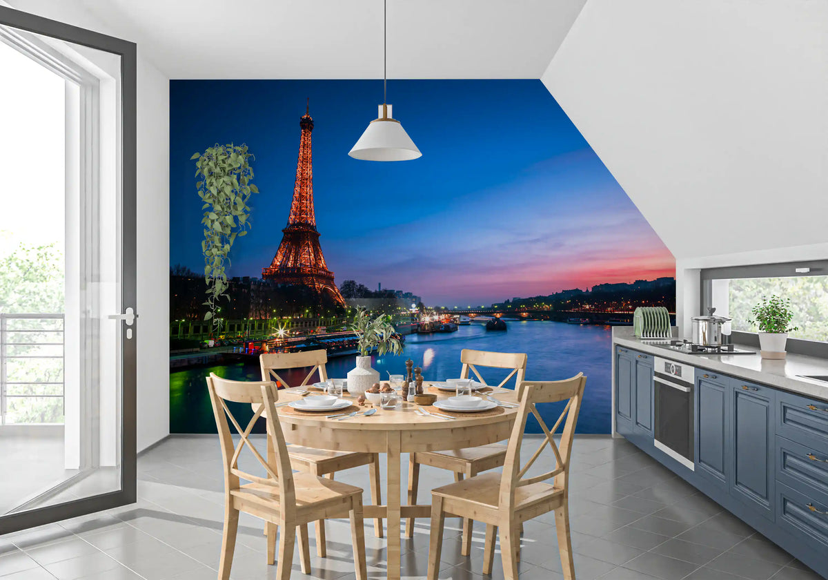 Parisian River Nightscape Wall Mural
