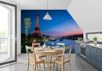Parisian River Nightscape Wall Mural