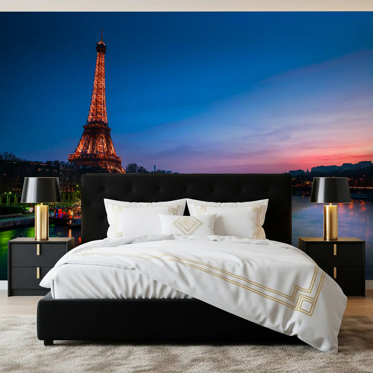 Parisian River Nightscape Wall Mural
