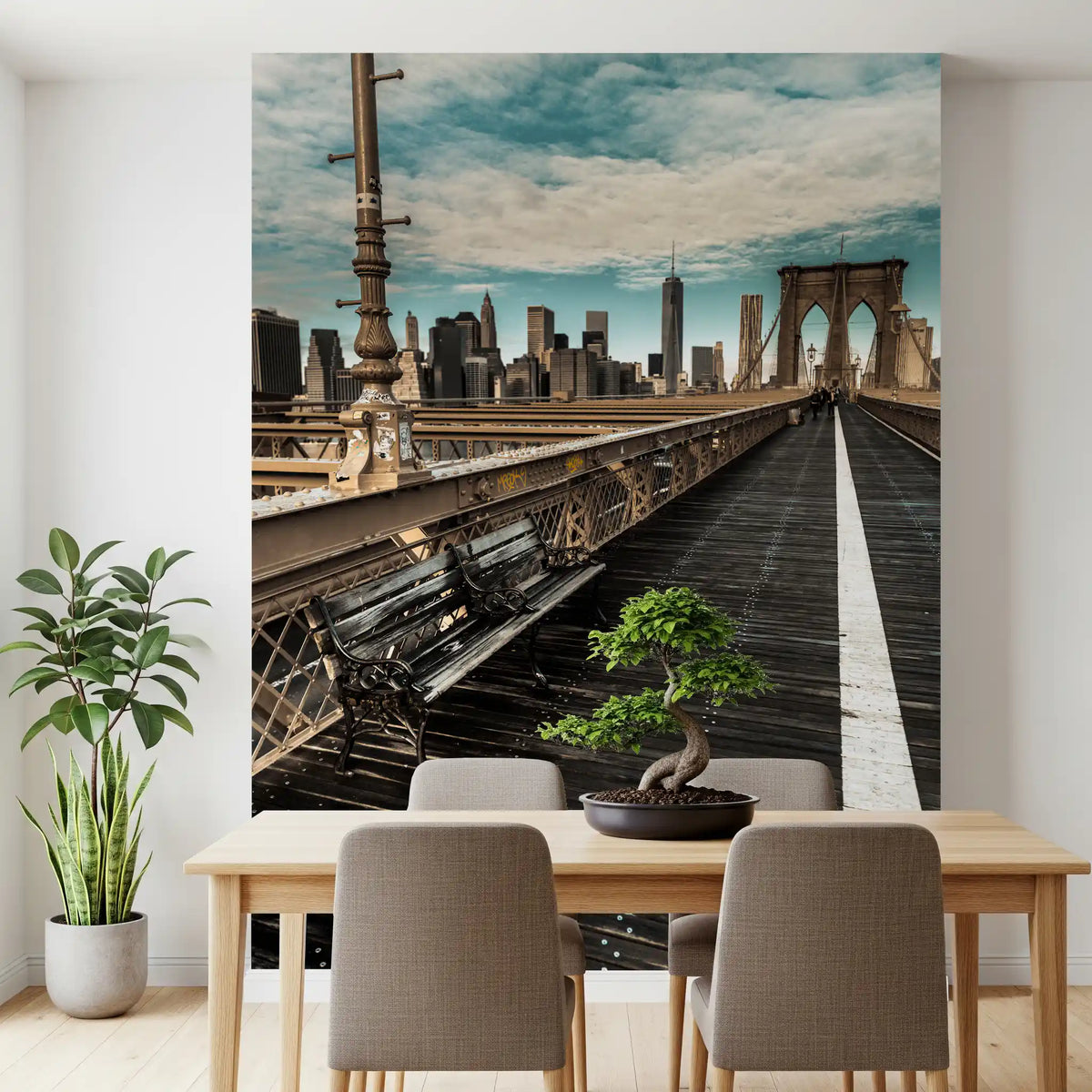 Brooklyn Bridge Pedestrian Walkway Skyline Wall Mural