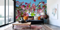 Pink Petals and Sky Blue Backdrop Wall Mural