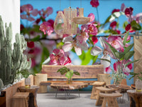 Pink Petals and Sky Blue Backdrop Wall Mural