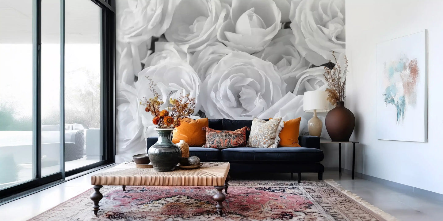 Abstract Petal Layers in Monochrome Wall Mural