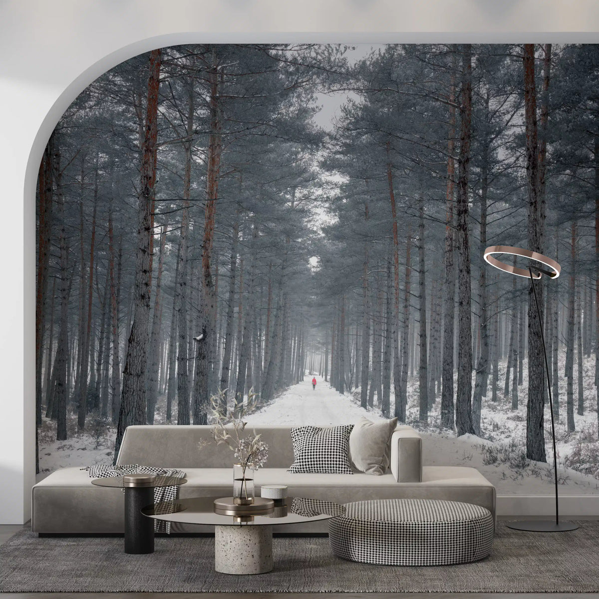 Misty Snowy Path Through the Pines Wall Mural