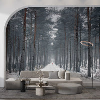 Misty Snowy Path Through the Pines Wall Mural