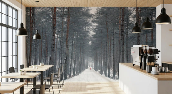 Misty Snowy Path Through the Pines Wall Mural