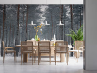 Misty Snowy Path Through the Pines Wall Mural