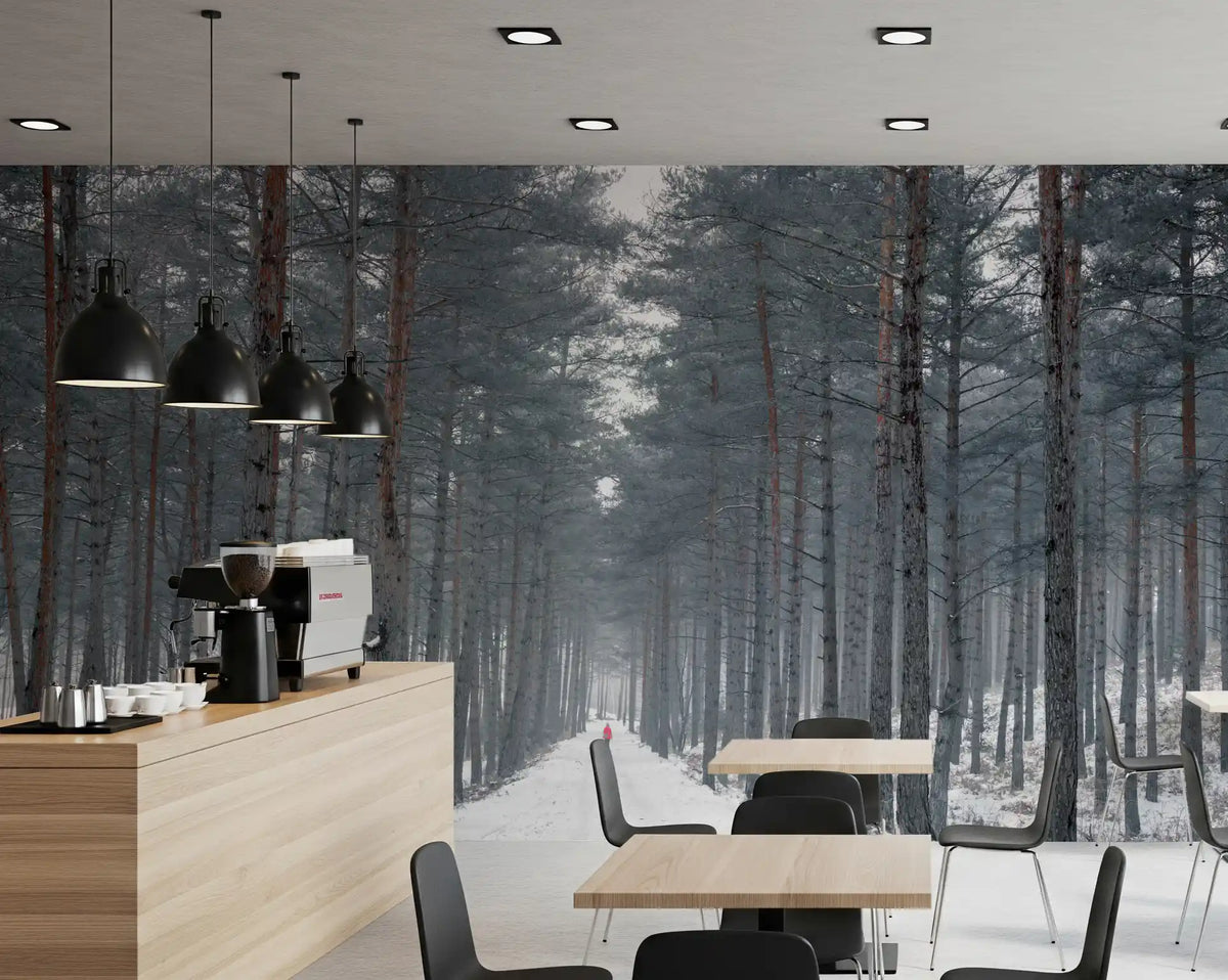Misty Snowy Path Through the Pines Wall Mural