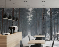 Misty Snowy Path Through the Pines Wall Mural