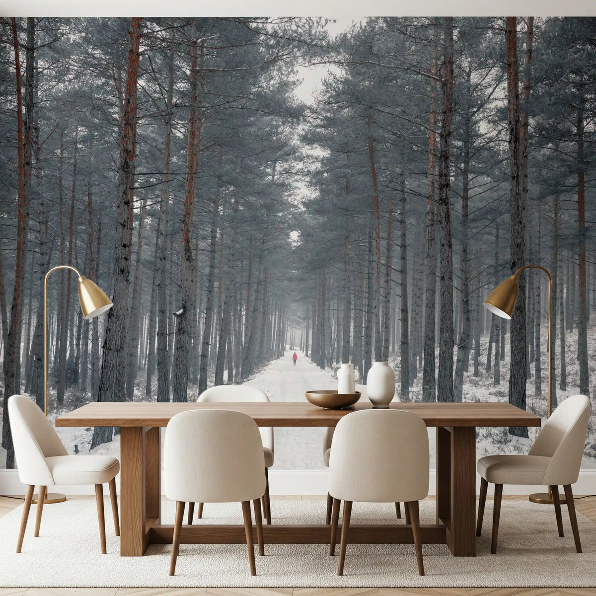 Misty Snowy Path Through the Pines Wall Mural