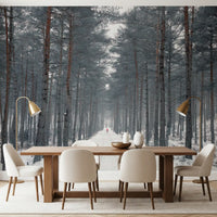 Misty Snowy Path Through the Pines Wall Mural