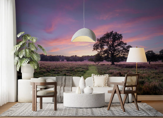 Living room with the twilight oak tree wallpaper on the feature wall GD13049