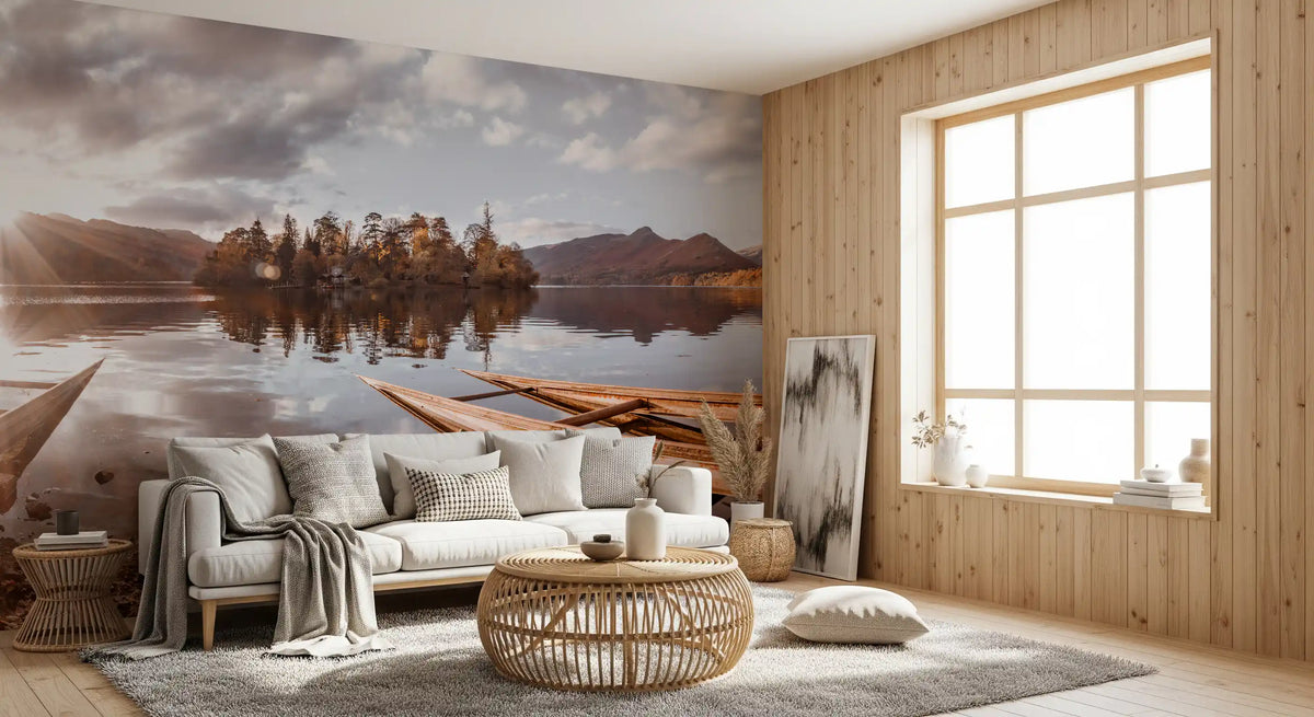 Autumn Lakeside Sunset Reflection Wall Mural