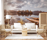 Autumn Lakeside Sunset Reflection Wall Mural