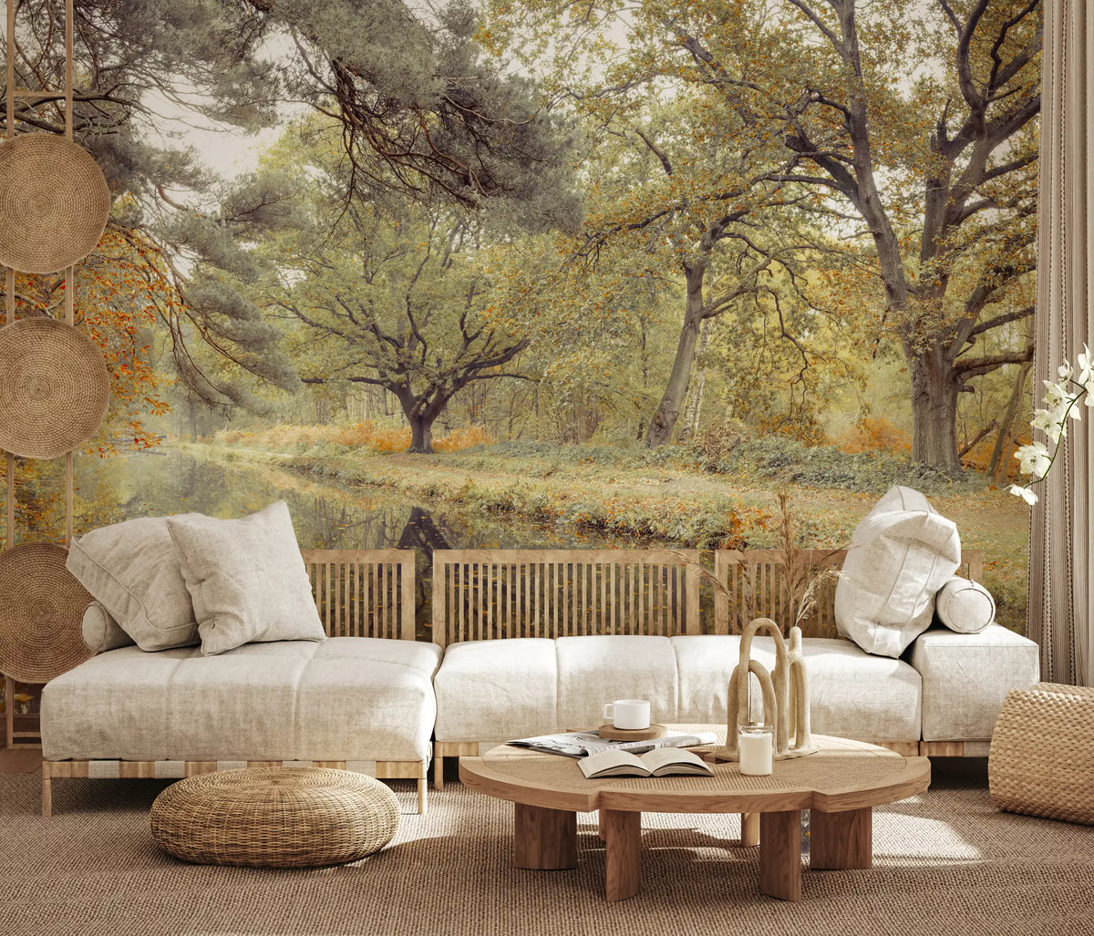 Reflective Woodland River Path Wall Mural