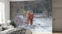 Rustic Winter Woodland Pony Wall Mural