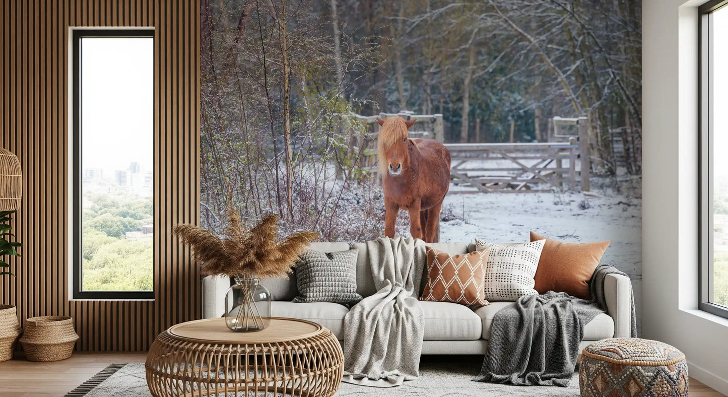 Rustic Winter Woodland Pony Wall Mural