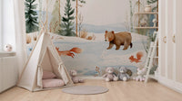 Winter Forest Friends Watercolor Scene Wall Mural