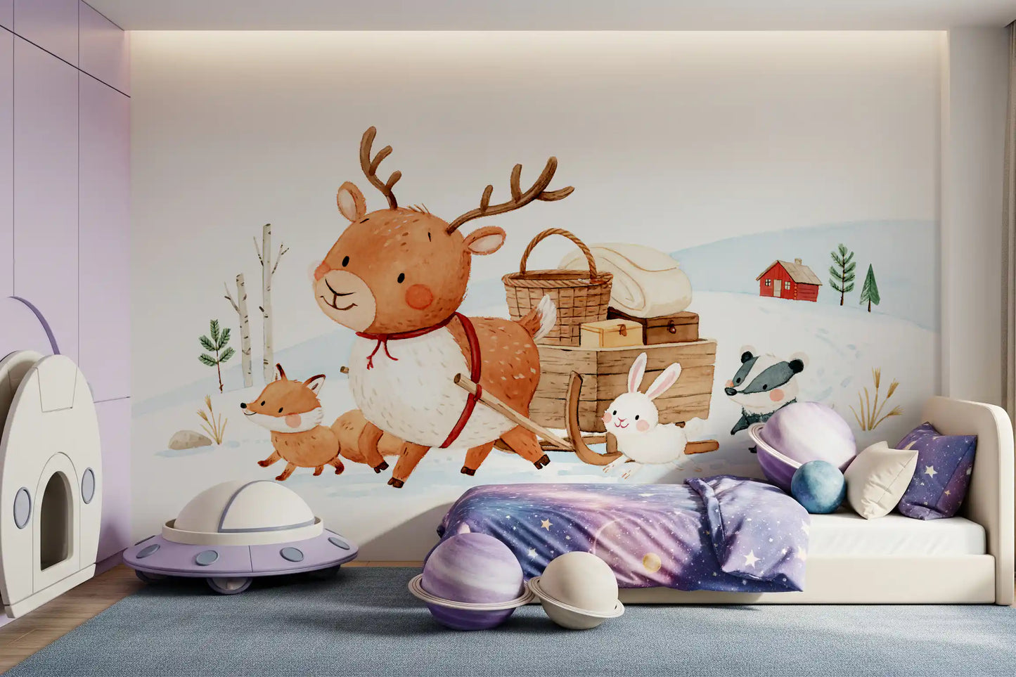 Winter Forest Friends Sleigh Ride Wall Mural