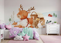 Winter Forest Friends Sleigh Ride Wall Mural