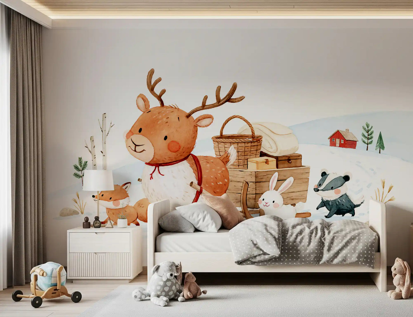 Winter Forest Friends Sleigh Ride Wall Mural