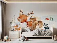 Winter Forest Friends Sleigh Ride Wall Mural