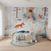 Forest Snow Day In Scandinavian Winter Landscape Wall Mural