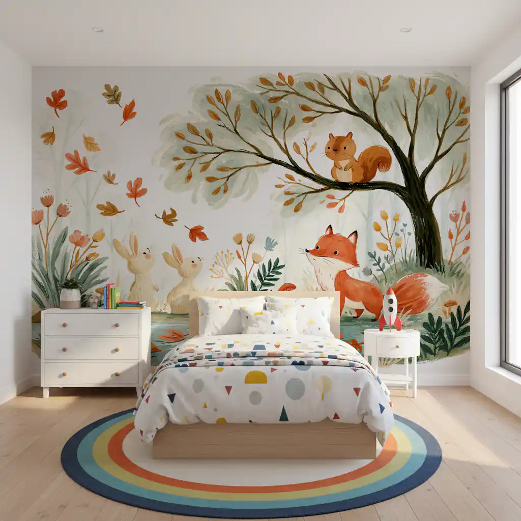 Autumn Woodland Friends Illustration Wall Mural