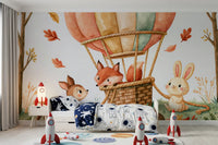 Woodland Autumn Animal Balloon Friends Wall Mural