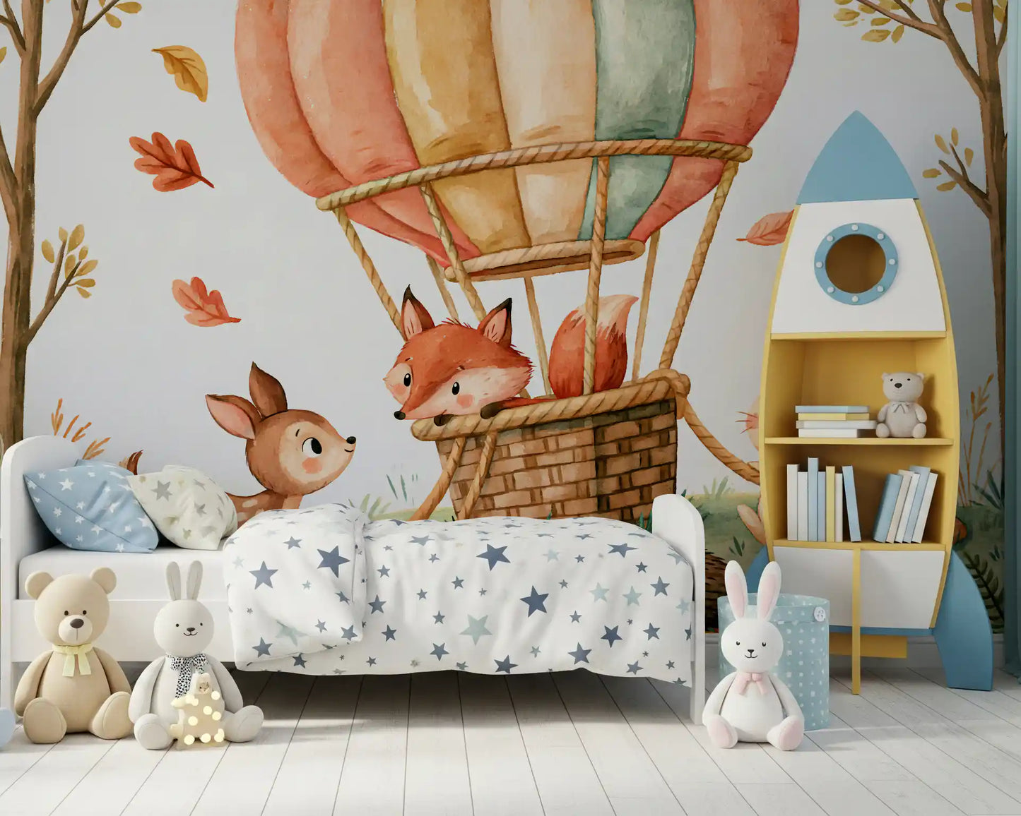 Woodland Autumn Animal Balloon Friends Wall Mural