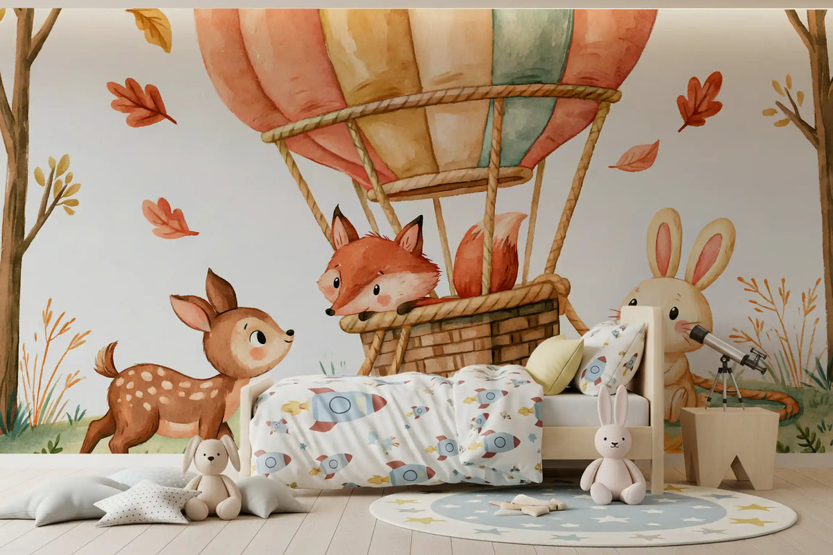 Woodland Autumn Animal Balloon Friends Wall Mural